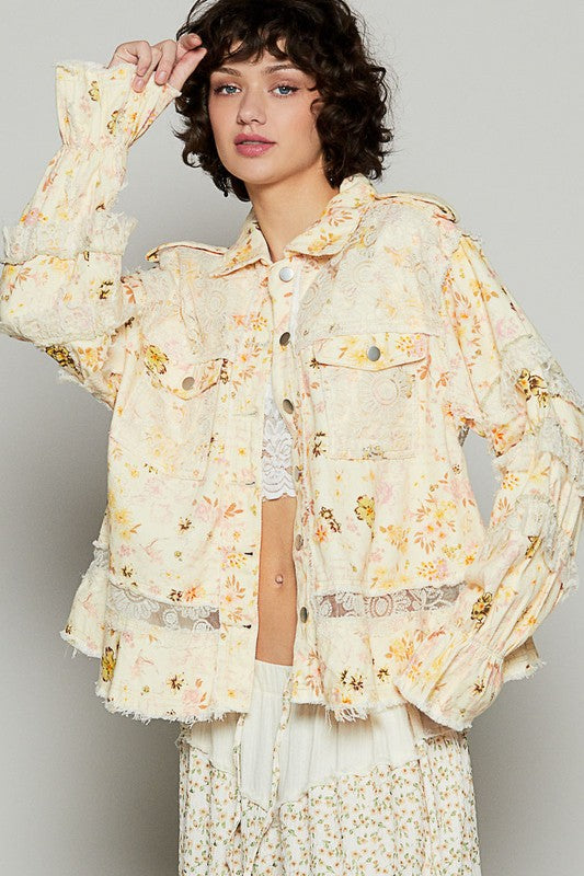 Yellow Flounce Sleeve Jacket - Lace Patch - Raw Hem autopostr_pinterest_71667 jacket new patch patches patchwork pinterestone POL Ship from USA