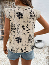 Lace Detail Printed Cap Sleeve Blouse 4-23-overseas Lotus Couture Ship From Overseas