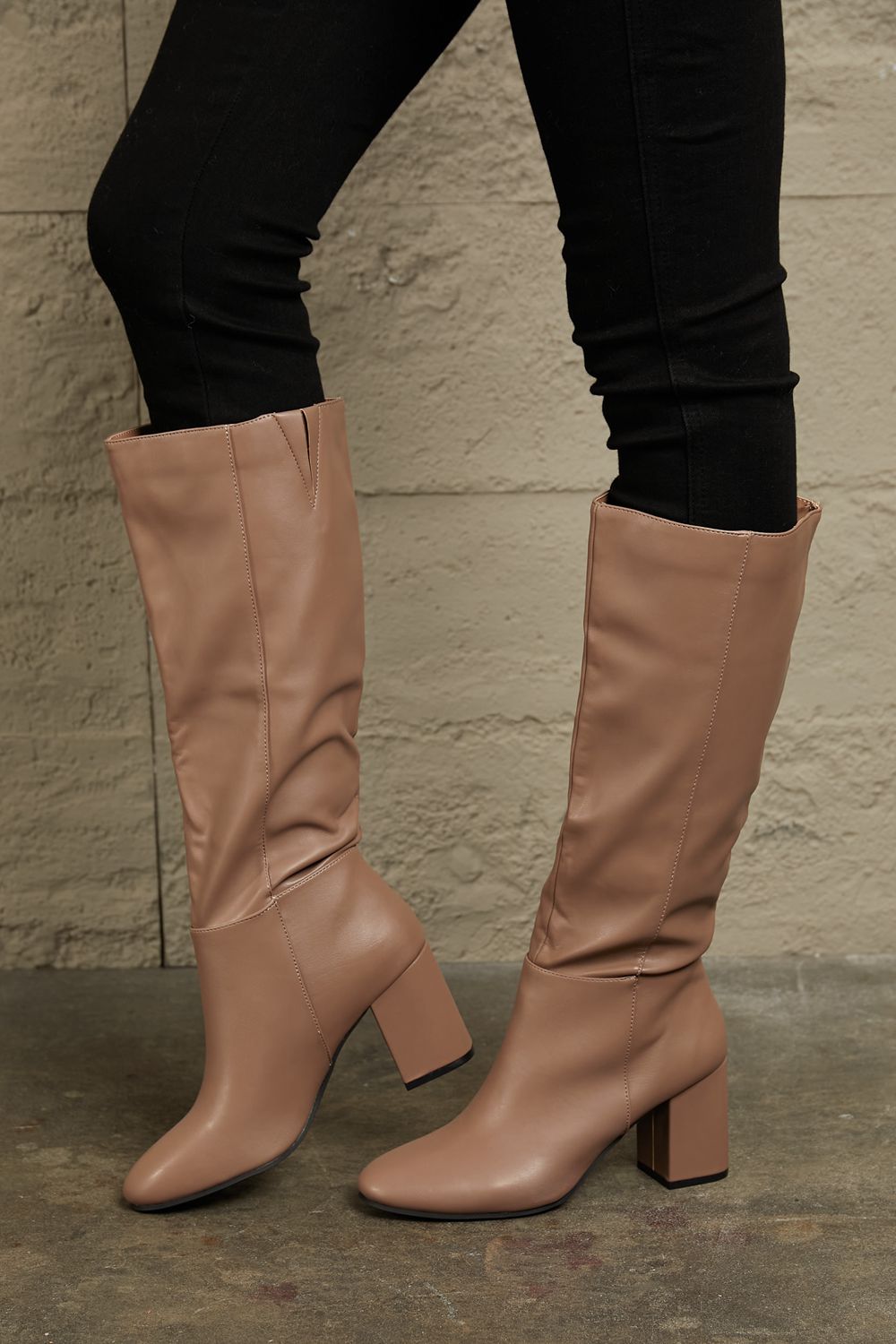 Faux Leather Boots – Knee-High Block Heels East Lion Corp Ship from USA