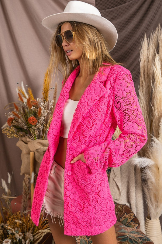 Fuchsia Lace Blazer - Single Breasted Uncategorized autopostr_pinterest_71118 autopostr_pinterest_71178 autopostr_pinterest_71277 blazer breasted lace long single sleeve