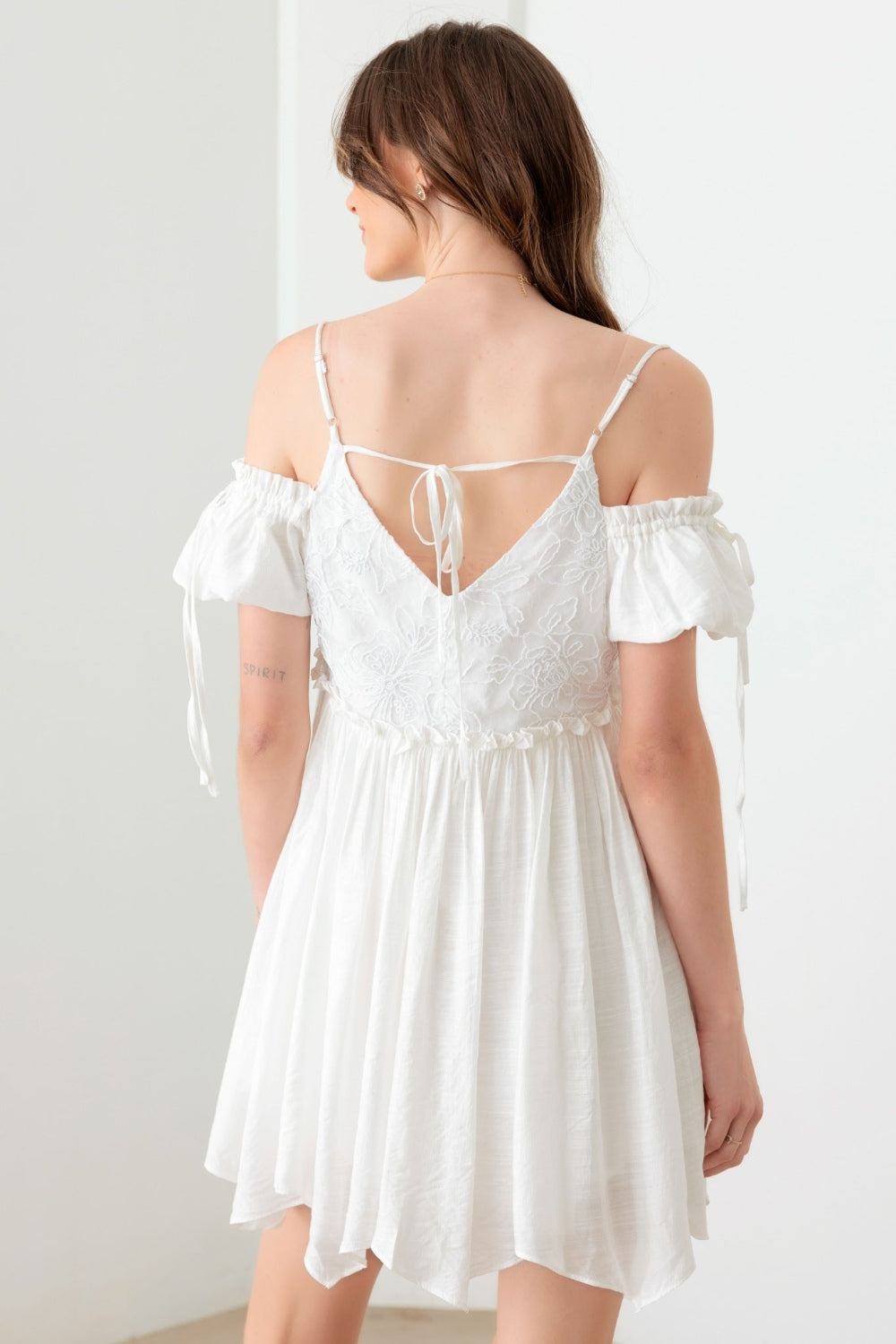 White Mini Dress - Lace Detail Embroidered - Dropped Shoulder Clothing & Accessories > Clothing > Dresses cold dress embroidered floral mini mustard pinterestnew pinterestone seed shirred shoulder