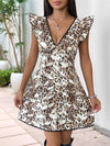 Leopard V-Neck Cap Sleeve Mini Dress 4-23-overseas Perfee Ship From Overseas