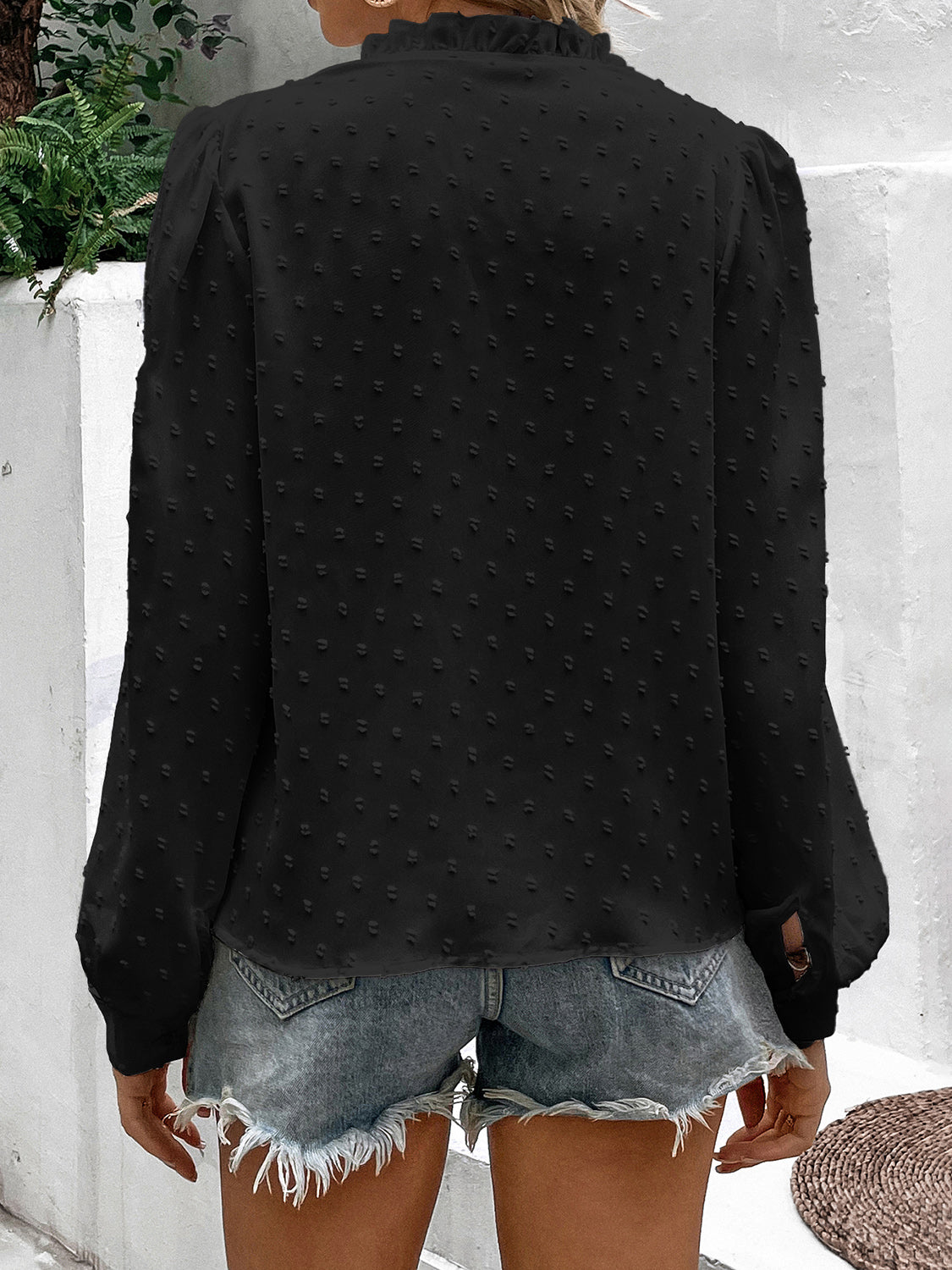 Chic Solid Swiss Dot Lace Mock Neck Blouse with Puff Sleeves Apparel & Accessories > Clothing > Tops Dot Dot Lace HS Lace Lace Trim Lace Trim Long Long Long Sleeve Long Sleeve Shirt Ship From Overseas Shirt Sleeve Sleeve Shirt Swiss Swiss Dot Swiss Dot Lace sync-pinterest T Trim Trim Long Trim Long Sleeve V
