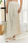 BEIGE Maxi Skirt - Elastic Waist - Cotton - Applique Lace - Flowy Fit 4-23-usa ADORA Ship from USA