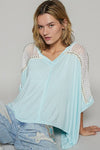 Mint Blue Crochet Lace V-Neck Top - High-Low - Studded Accents - Oversized Fit Apparel & Accessories > Clothing > Tops autopostr_pinterest_72819 Only Available for U.S. Residents POL Ship from USA sync-pinterest