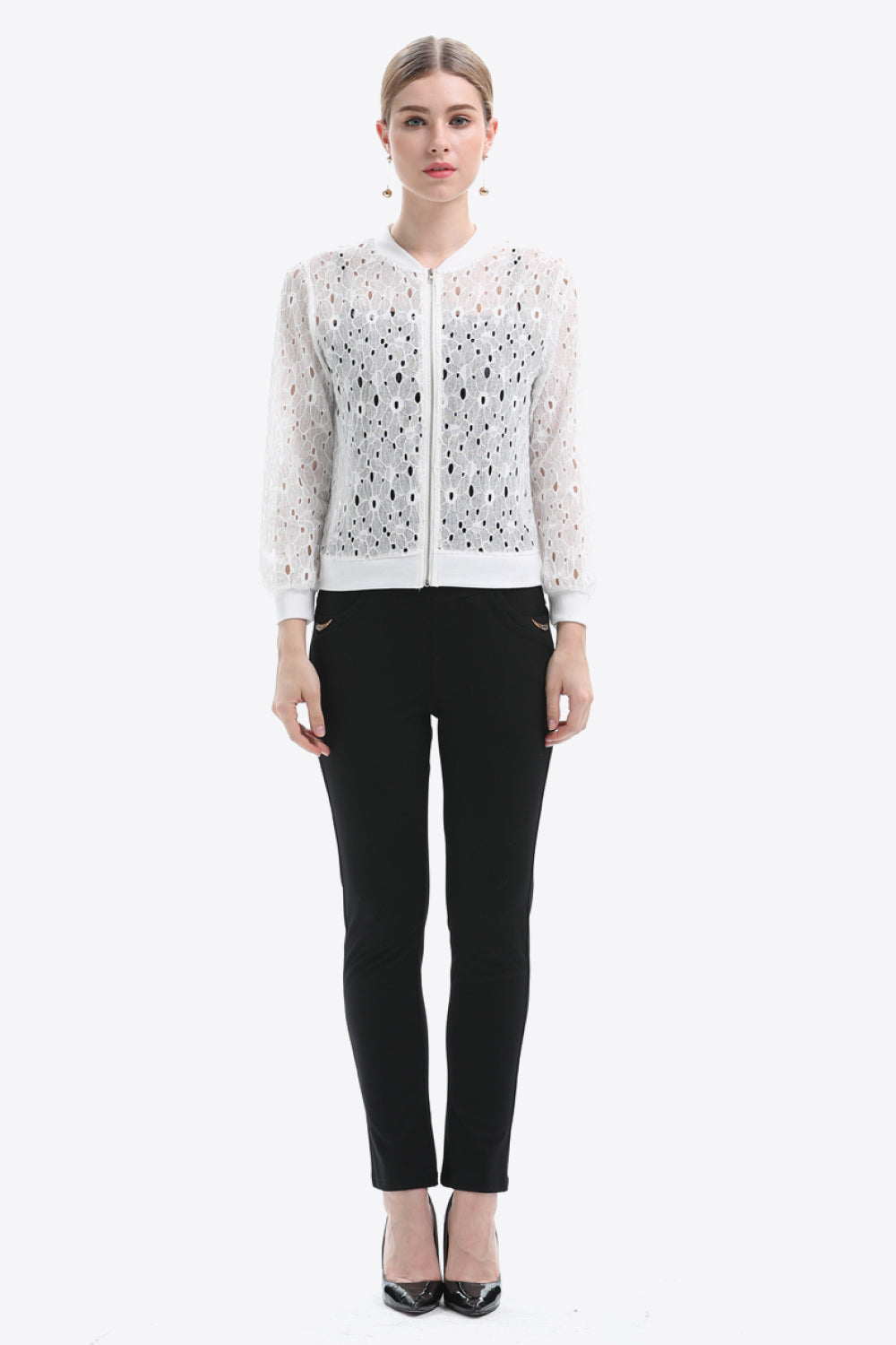 Lace Detail Long Sleeve Top - Round Neck - Solid Casual Apparel & Accessories > Clothing > Outerwear > Jackets & Coats JR Ship From Overseas sync-pinterest