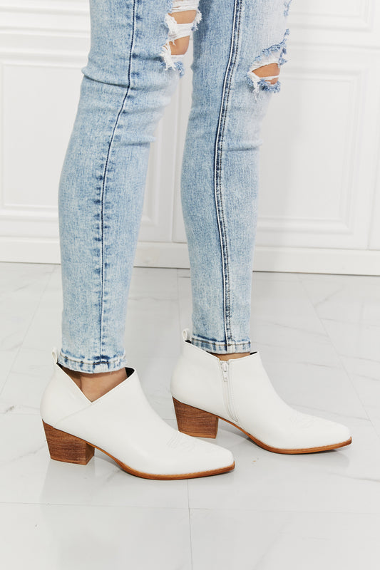 White Ankle Boots - Crossover - Cowboy - White - Low Heel - Block 5-5-shoes-usa Melody Ship from USA