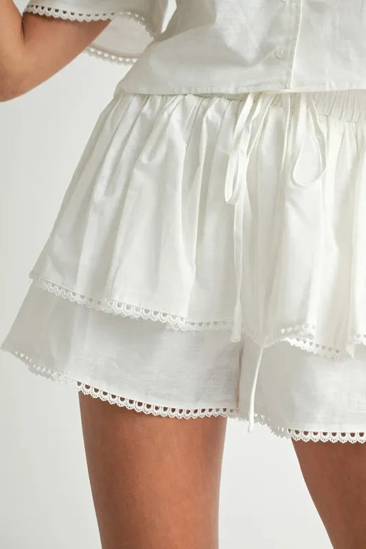 Chic Collared Button-Down Crop Top and Skort Set with Lace Detail Apparel & Accessories > Clothing > Outfits & Sets autopostr_pinterest_72819 MABLE Only Available for U.S. Residents Ship from USA sync-pinterest
