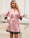 Long Sleeve Sleep Top - Lace Detail - Tie Accents Apparel & Accessories > Clothing > Sleepwear & Robes D & E.W Detail Lace Lace Detail Lounge Night Quarter Quarter Sleeve Ship From Overseas Sleeve sync-pinterest T Three Tie Tied V