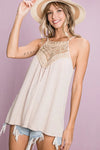 Top - Sleeveless - Knit - Lace Details - Soft - Casual 5-1-usa BiBi Ship from USA