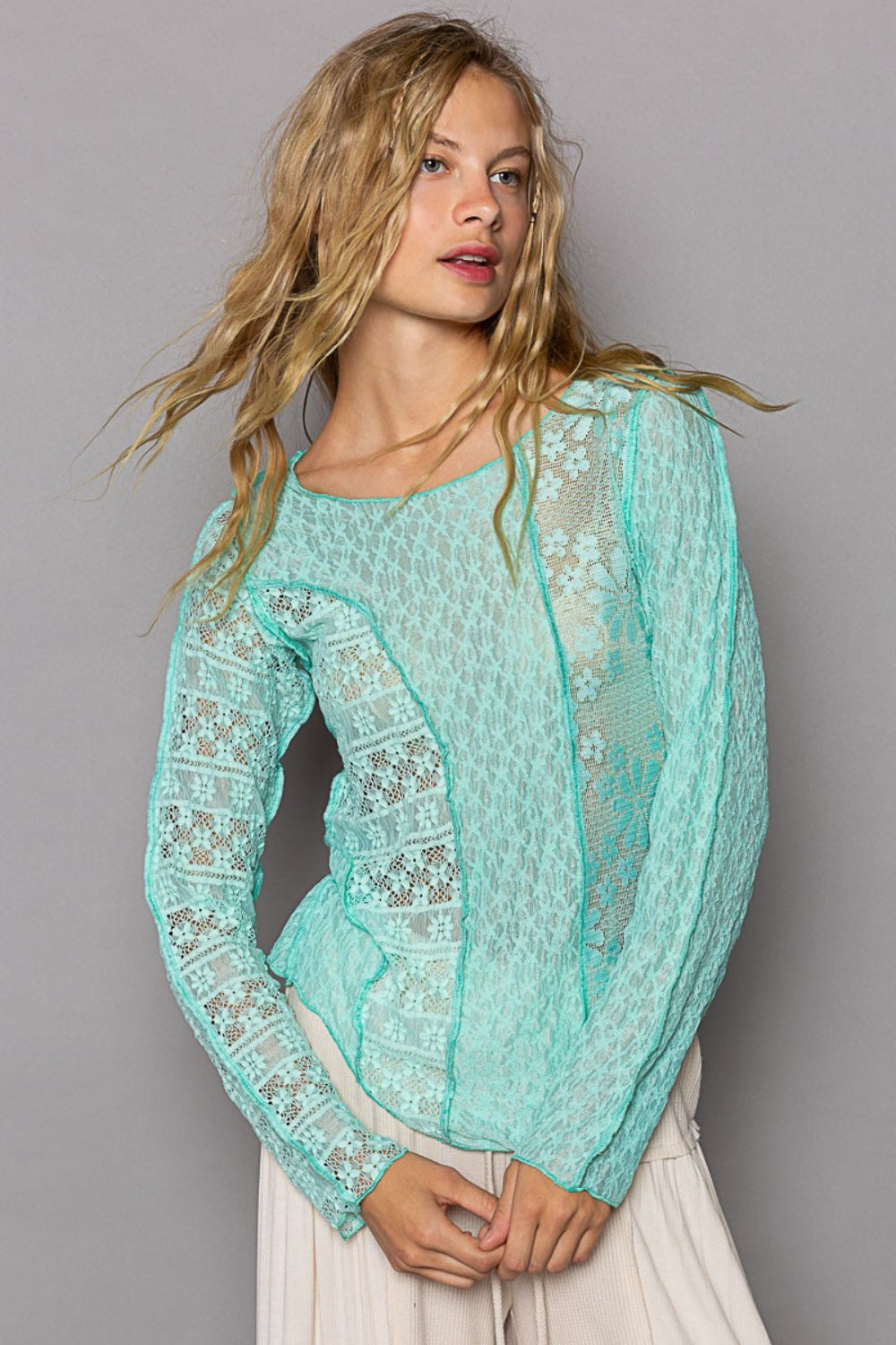 Electric Blue Long Sleeve Top - Exposed Seam - Lace Knit Clothing & Accessories > Clothing > Tops autopostr_pinterest_71901 exposed knit lace long PinterestNew pol seam sleeve top