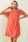 Dress - Wrinkled - Crochet Lace Yoke - Boho - Lightweight - Casual 5-2-usa BiBi Ship from USA