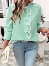 Lace Blouse - Ruffled Sheer Opaque Design - Polyester Cotton Apparel & Accessories > Clothing > Tops DY Ship From Overseas sync-pinterest