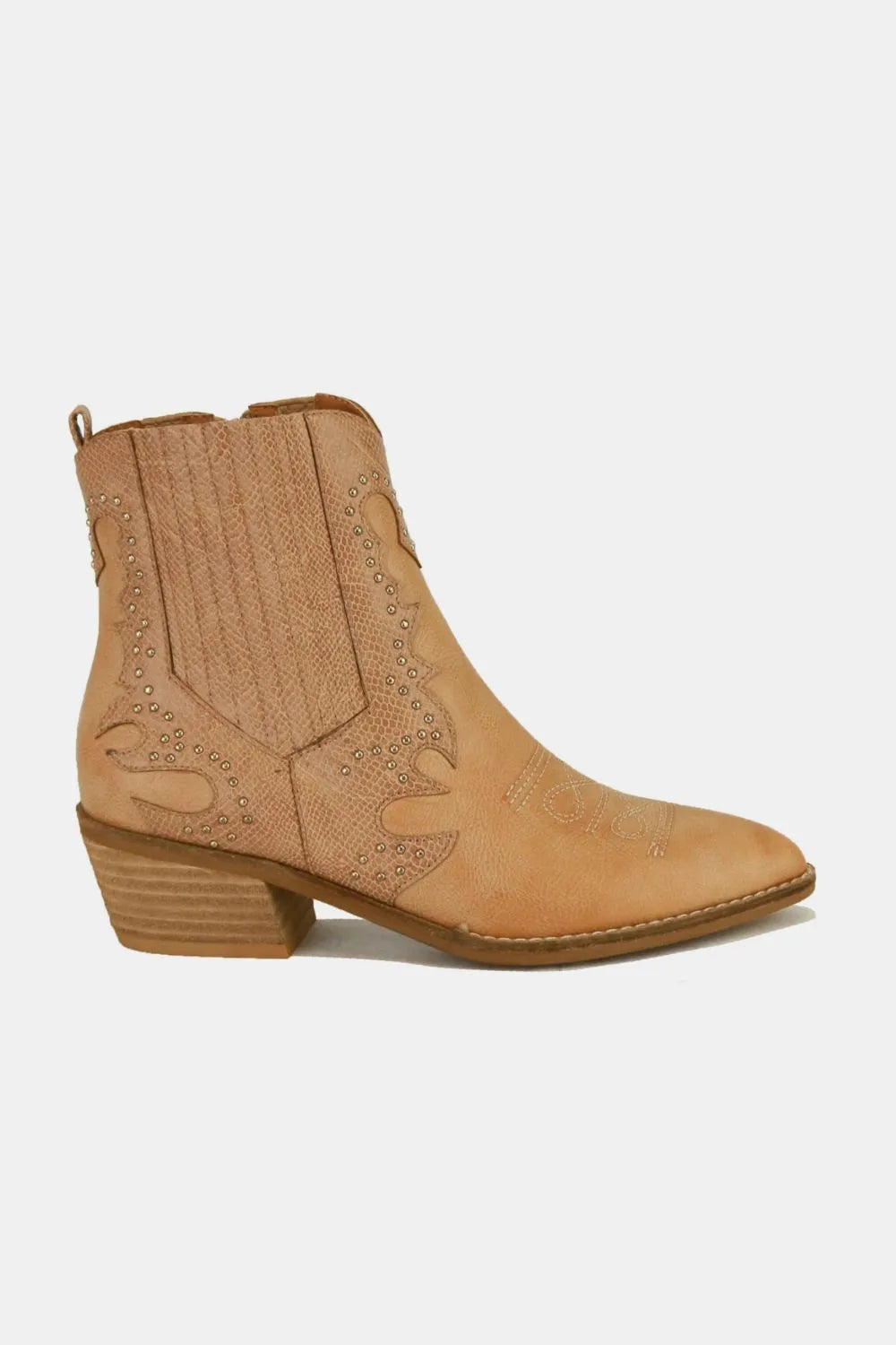 Taupe Studded Point Boots – Contemporary Edgy Statement Beast Fashion Ship from USA