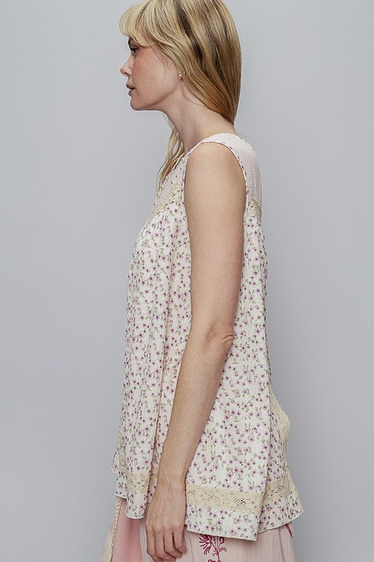 Sleeveless Lace Top - Floral Semi-Sheer - Round Neck Apparel & Accessories > Clothing > Tops autopostr_pinterest_72819 Only Available for U.S. Residents POL Ship from USA sync-pinterest