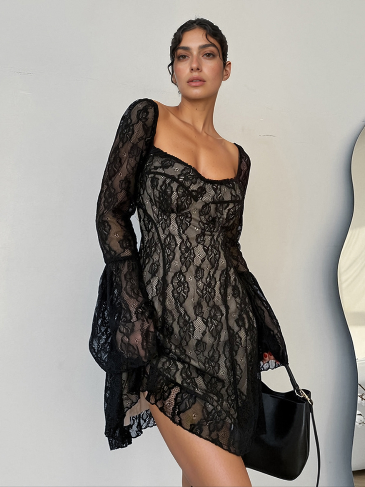 Mini Dress - Sweetheart Neck - Flare Sleeve - Lace - Nylon Blend Apparel & Accessories > Clothing > Dresses Dress Flare Flare Sleeve Heart Lace Mini Mini Dress Neck Neck Flare Neck Flare Sleeve OutdoorStyle Ship From Overseas Sleeve Sleeve Mini Sleeve Mini Dress Sweetheart Sweetheart Neck sync-pinterest T V