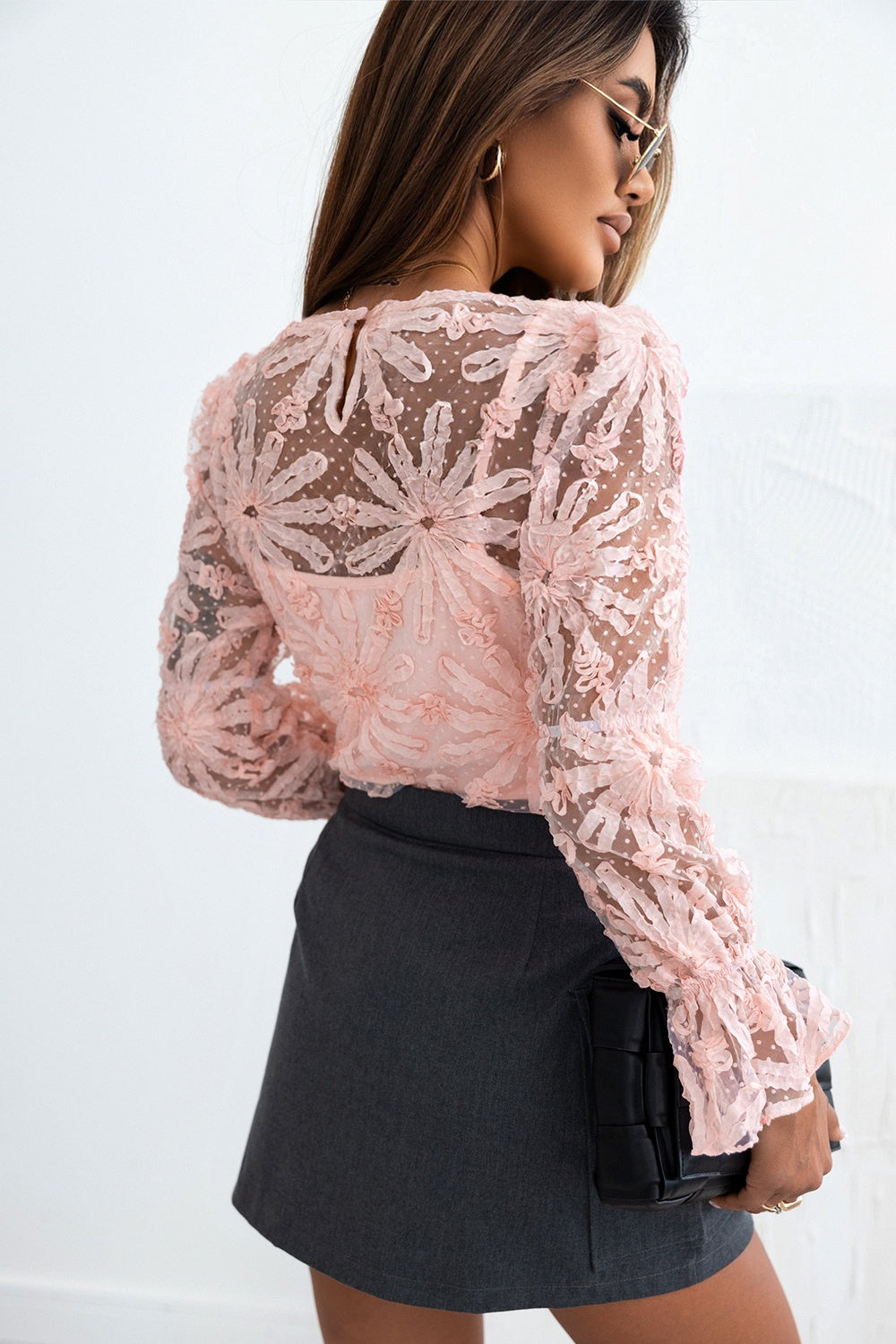 Ruffled Sleeve Mesh Top