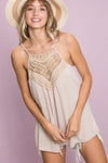 Top - Sleeveless - Knit - Lace Details - Soft - Casual 5-1-usa BiBi Ship from USA
