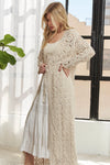 BEIGE Cardigan - Crochet Elastic Long Sleeve - Cotton Openwork Layering 4-29 ADORA Ship from USA