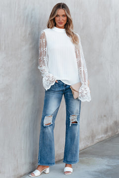 Mock Neck Textured Blouse