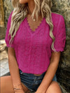 Full Size Eyelet V-Neck Short Sleeve Blouse Plus Size 4-23-overseas Lotus Couture Ship From Overseas