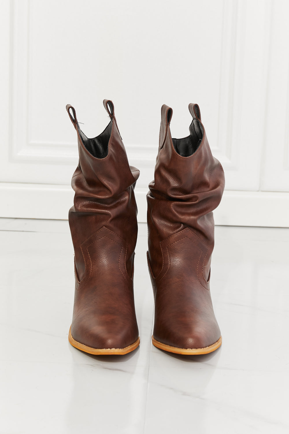 Dark Brown Leather Cowboy Boots 5-5-shoes-usa Melody Ship from USA