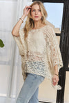 Beige Lace Cover Up - Crochet - Boat Neck 5-7-usa ADORA Ship from USA