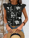 Lace Detail Printed Cap Sleeve Blouse 4-23-overseas Lotus Couture Ship From Overseas