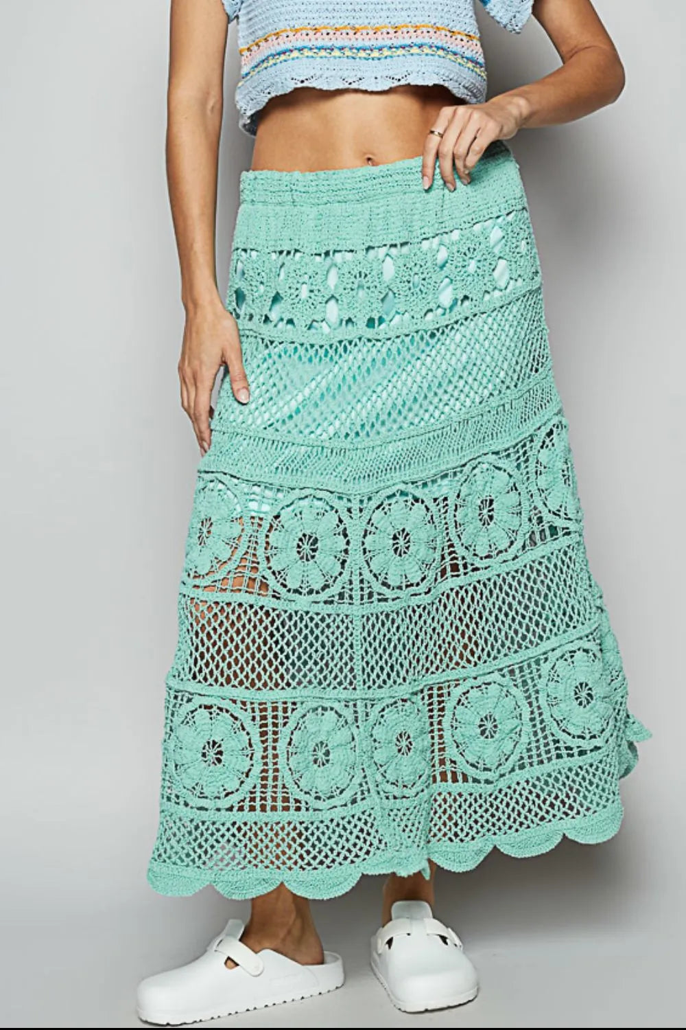 Turquoise One Size Crochet Lace Skirt – Boho Beach Vibes 7-11 POL Ship from USA