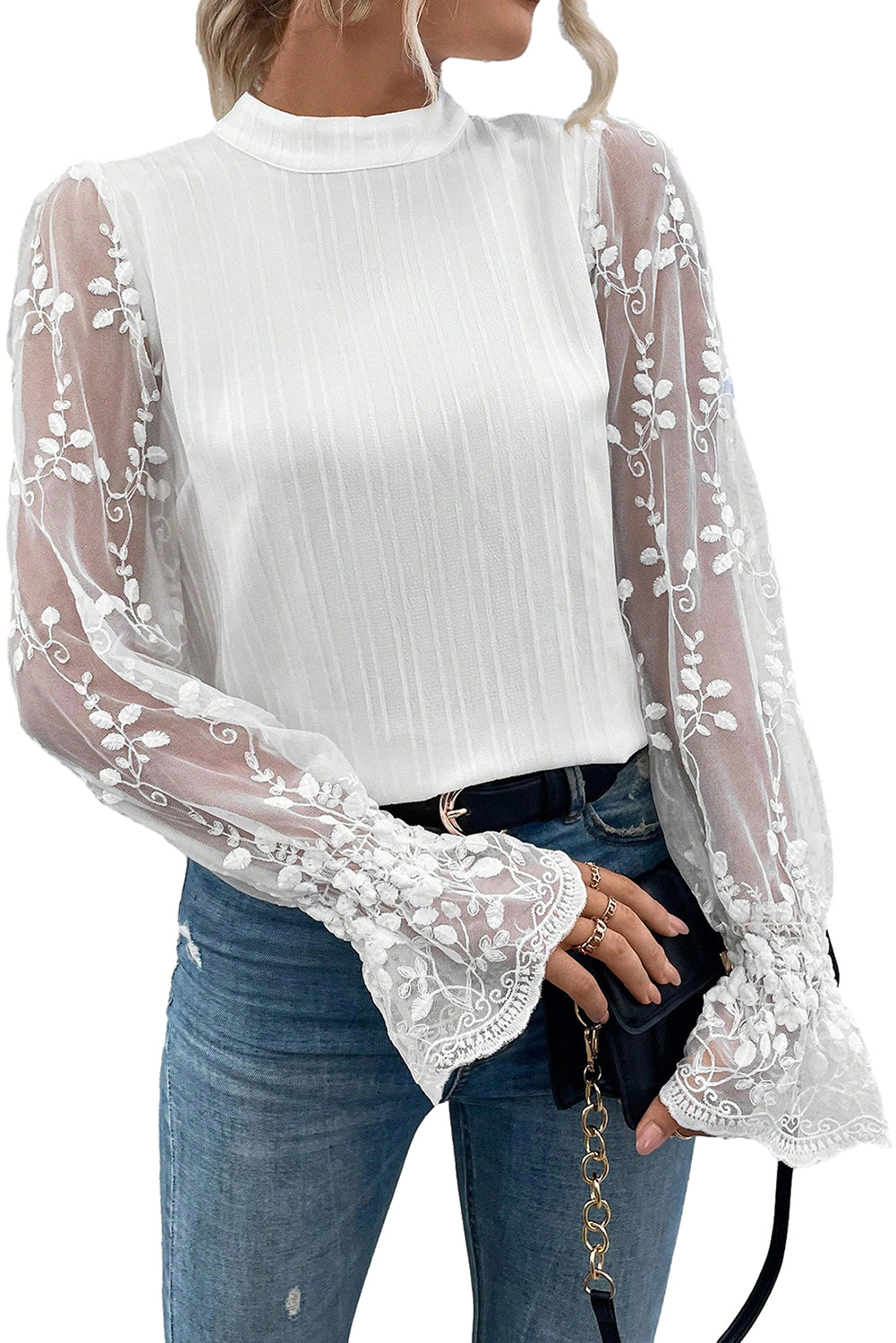 Mock Neck Textured Blouse