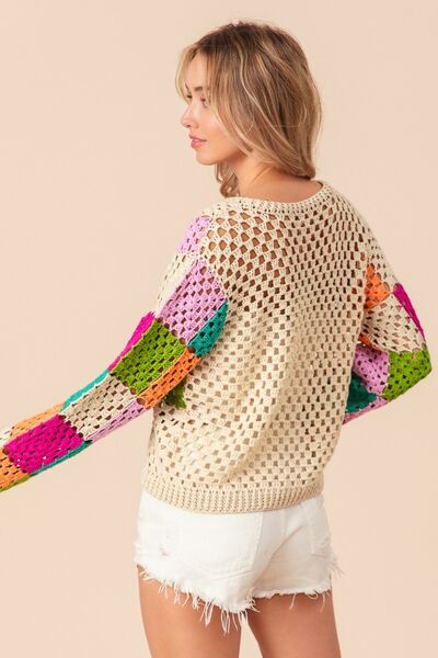 Knitted Long Sleeve Top - Checkered Multi Color BiBi new PinterestNew Ship from USA