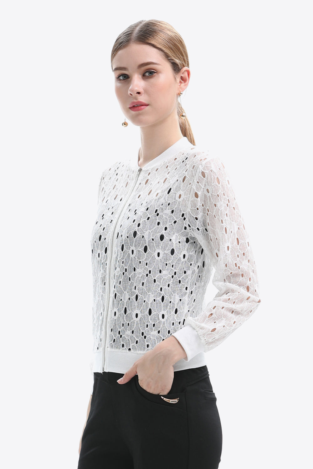 Lace Detail Long Sleeve Top - Round Neck - Solid Casual Apparel & Accessories > Clothing > Outerwear > Jackets & Coats JR Ship From Overseas sync-pinterest
