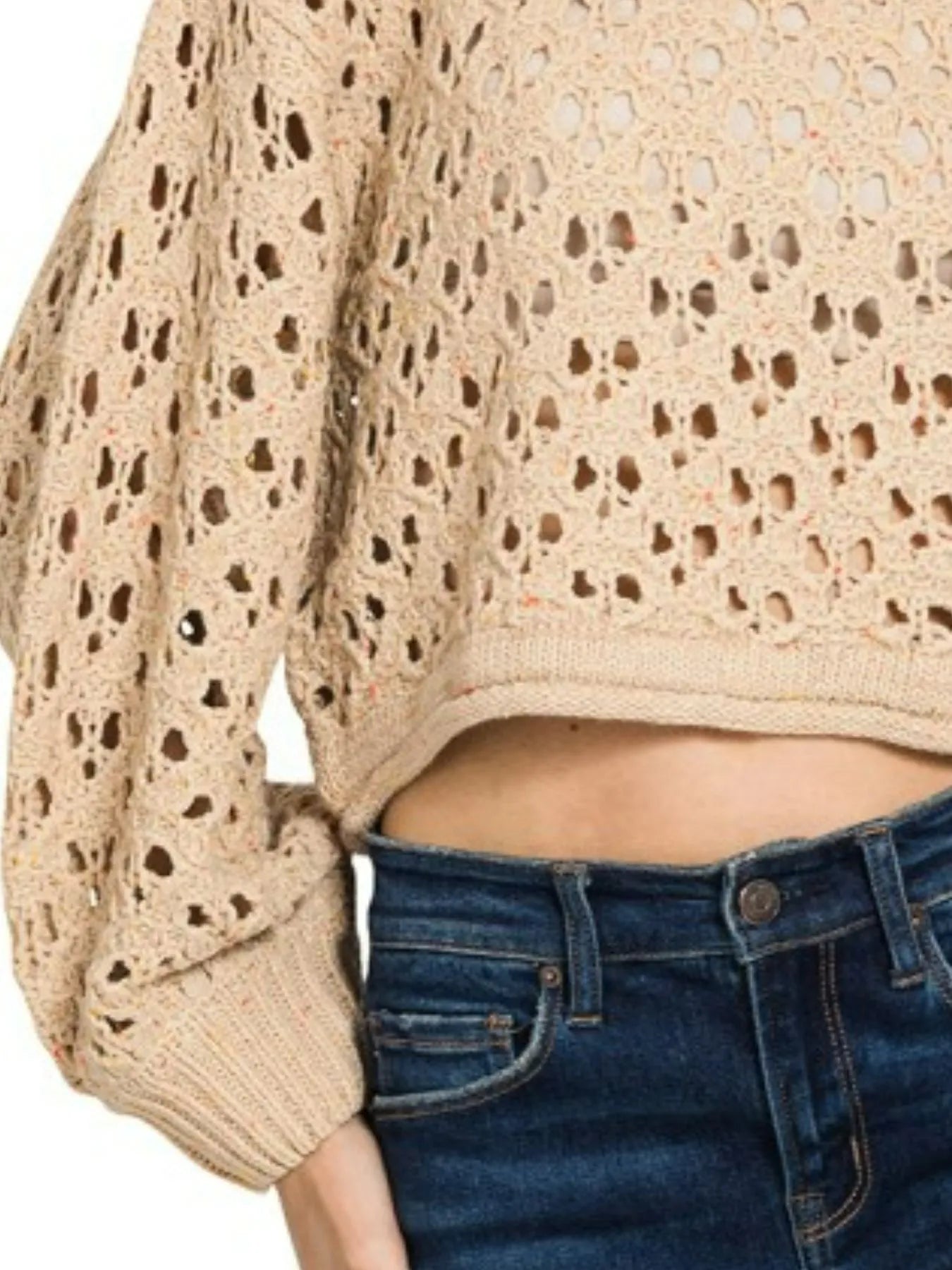 Openwork Knit Oversized Crop Sweater 7-28 Ship from USA Zenana