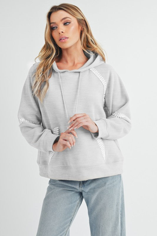 Lace Detail Drawstring Hoodie with Kangaroo Pocket Aemi+Co drawstring hooded new Ship from USA