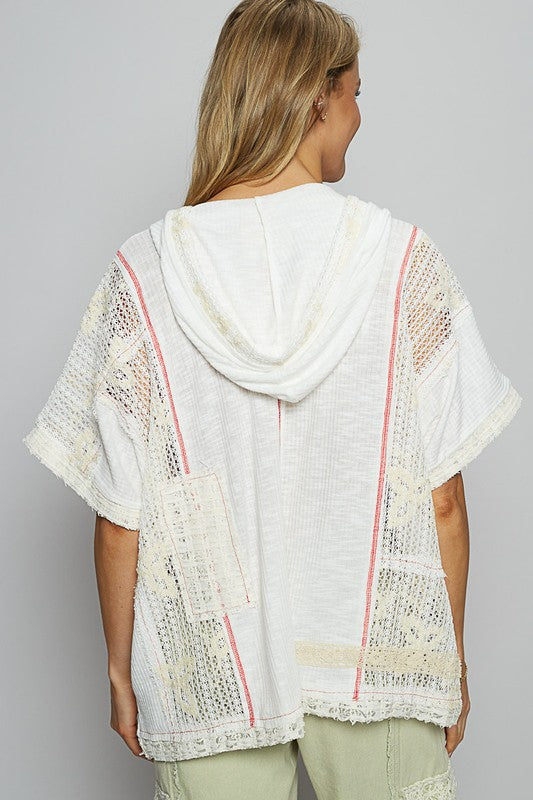 Hooded Lace Patchwork Top - Semi-Sheer Half Sleeves Apparel & Accessories > Clothing > Tops autopostr_pinterest_72819 Only Available for U.S. Residents POL Ship from USA sync-pinterest