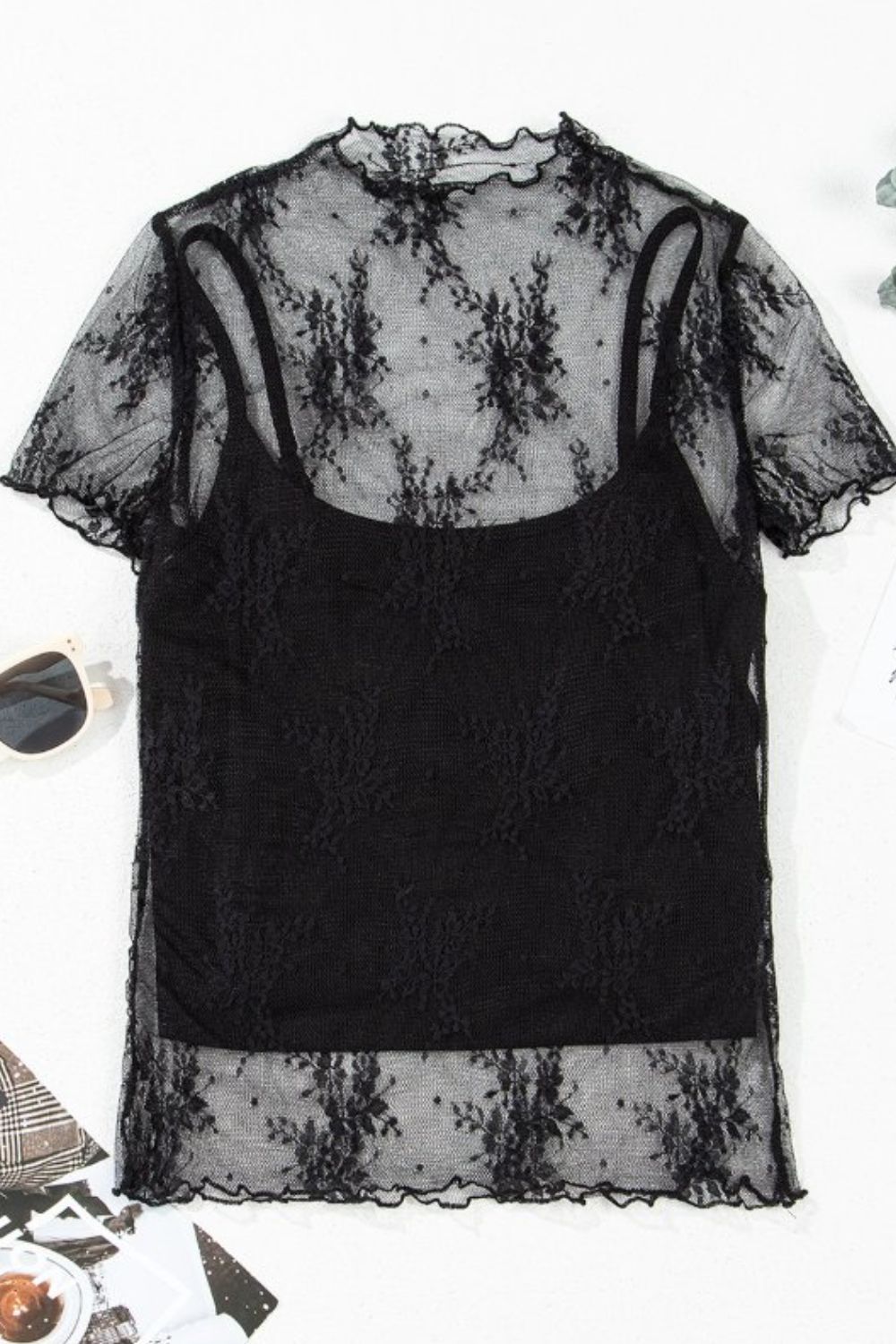 Lace Top and Skirt Set - Sheer - Slight Stretch Apparel & Accessories > Clothing > Tops And autopostr_pinterest_71901 autopostr_pinterest_72819 Cami Floral Mesh Set Sheer Ship From Overseas Short Short Sleeve Short Sleeve Top Sleeve Sleeve T Sleeve Top Sleeve Top And sync-pinterest SYNZ T Top Top And V