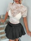 Top - Lace - Mock Neck - Short Sleeve - Elegant - Fitted 5-1-overseas Ship From Overseas WXFS
