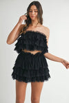 Black Crop Top Mini Skirt Set - Ruffle Layered - Lace Trim Apparel & Accessories > Clothing > Outfits & Sets autopostr_pinterest_71901 autopostr_pinterest_72819 MABLE Only Available for U.S. Residents Ship from USA sync-pinterest