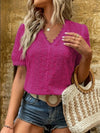 Full Size Eyelet V-Neck Short Sleeve Blouse Plus Size 4-23-overseas Lotus Couture Ship From Overseas
