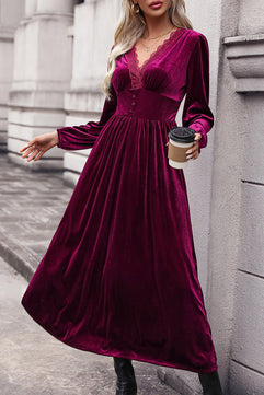 V-Neck Balloon Sleeve Midi Dress