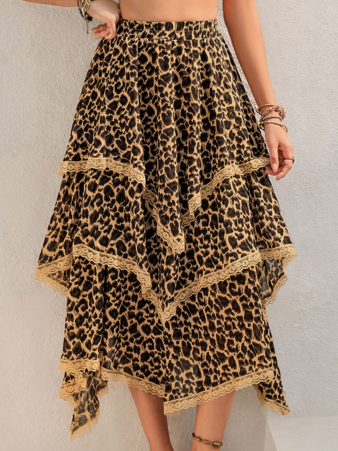 Layered Lace Detail Skirt in 100% Polyester Apparel & Accessories > Clothing > Skirts Detail Lace Lace Detail Layered Print Printed Rusttydustty Ship From Overseas Skirt sync-pinterest