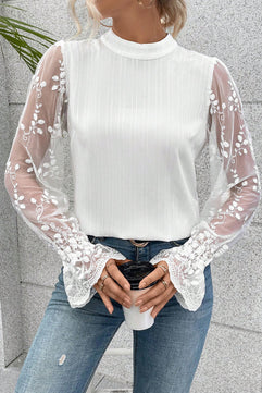 Mock Neck Textured Blouse