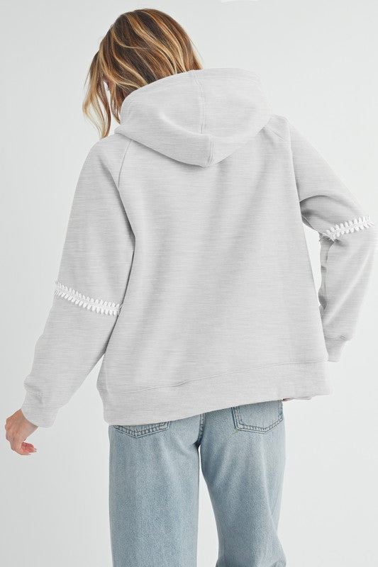 Lace Detail Drawstring Hoodie with Kangaroo Pocket Aemi+Co drawstring hooded new Ship from USA