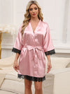 Long Sleeve Sleep Top - Lace Detail - Tie Accents Apparel & Accessories > Clothing > Sleepwear & Robes D & E.W Detail Lace Lace Detail Lounge Night Quarter Quarter Sleeve Ship From Overseas Sleeve sync-pinterest T Three Tie Tied V