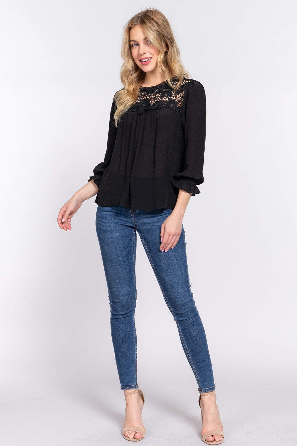 Black Blouse - Flounce Sleeve - Crochet Lace Top Clothing & Accessories > Clothing > Tops autopostr_pinterest_71118 autopostr_pinterest_71178 autopostr_pinterest_71277 blouse crochet flounce lace panel sleeve