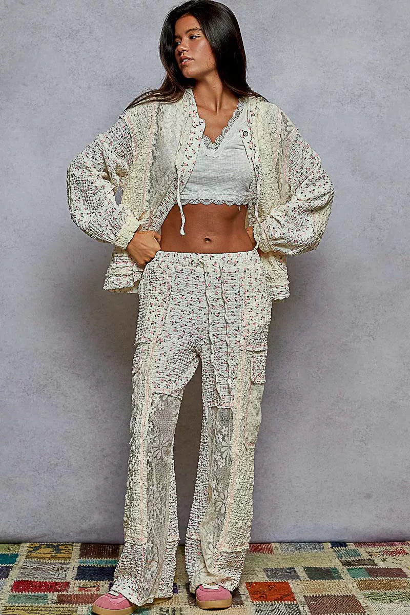 Women’s Floral Lace Hooded Balloon Sleeve Jacket 10-31 POL Ship from USA