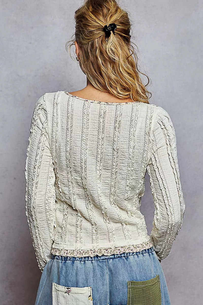 Women’s Floral Ruffled Textured Long Sleeve Blouse 10-31 POL Ship from USA