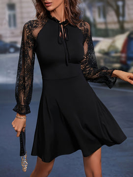 Tie Neck Flounce Sleeve Dress