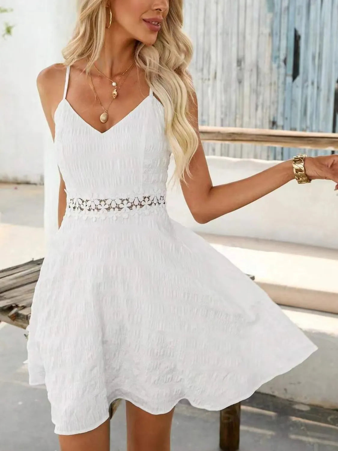 Dress - Mini - Cami - V-Neck - Lace Detail - Flowy - Casual 5-2-rl-overseas Macido Ship From Overseas