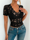 Top - Lace - V-Neck - Short Sleeve - Lightweight - Casual 5-1-overseas Ship From Overseas WXFS